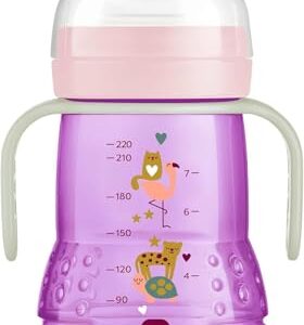 MAM — Biberon de transition 220 ml rose avec bec anti-fuite