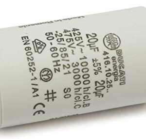 Ducati Energia Condensateur 20 μF ±5 %/475 V AC polypropylène cylindre 40 x 70 mm Montage par encliquetage -25 °C à +85 °C