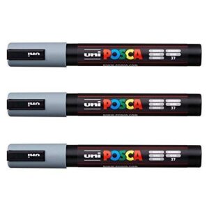 Posca Lot de 3 marqueurs PC-5M Uni-Ball (gamme complète de 35 couleurs disponibles) gris