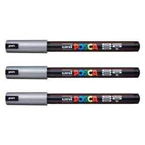 Lot de 3 feutres Posca PC-1MR Uni-Ball, disponible dans une gamme de 16 couleurs Silver