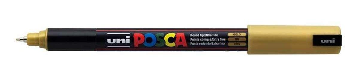 Uni Posca PC-1MR couleur or Marqueur peinture Pointe ultra fine pointe 0,7 mm calibre écrire sur n'importe quelle surface en verre en métal en plastique en tissu pierre en bois (Lot de 1)