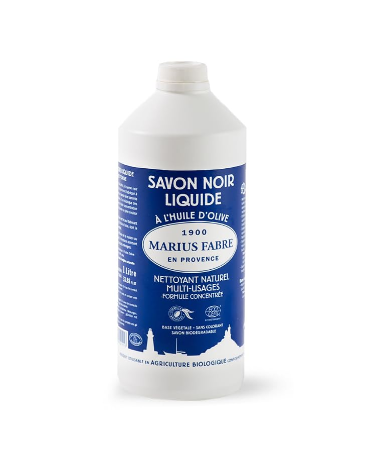 MARIUS FABRE - Savon Noir Liquide à l'Huile d'Olive - Nettoyant Multi-Usages, 100% d'Origine Naturelle - Fabrication Traditionnelle - Certifié Ecocert - Origine France Garantie - Flacon 1L