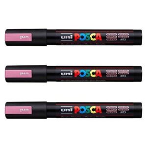 Posca Lot de 3 marqueurs PC-5M Uni-Ball (gamme complète de 35 couleurs disponibles) rose métallique