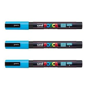 Posca - Marqueurs PC-3 M Uni-Ball - Gamme complète de 40 couleurs disponibles (Lot de 3) bleu clair