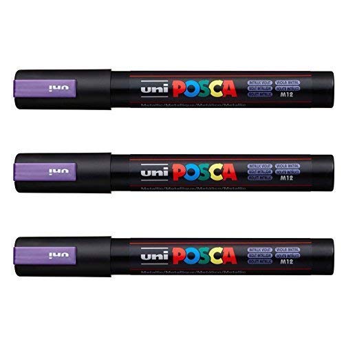 Posca Lot de 3 marqueurs PC-5M Uni-Ball (gamme complète de 35 couleurs disponibles) Violet métallisé