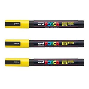 Posca - Marqueurs PC-3 M Uni-Ball - Gamme complète de 40 couleurs disponibles (Lot de 3) jaune