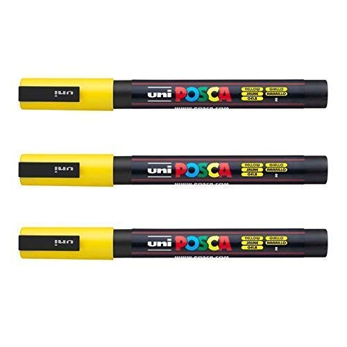 Posca - Marqueurs PC-3 M Uni-Ball - Gamme complète de 40 couleurs disponibles (Lot de 3) jaune