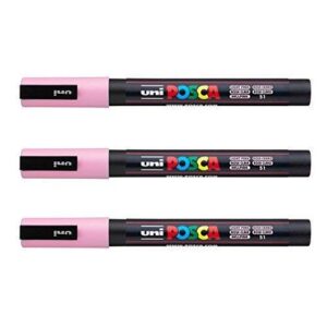 Posca - Marqueurs PC-3 M Uni-Ball - Gamme complète de 40 couleurs disponibles (Lot de 3) rose clair