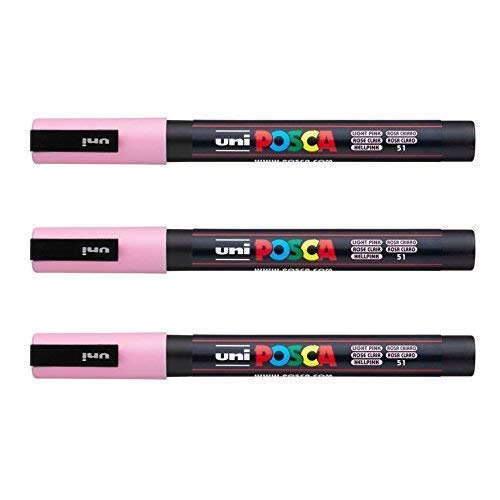Posca - Marqueurs PC-3 M Uni-Ball - Gamme complète de 40 couleurs disponibles (Lot de 3) rose clair