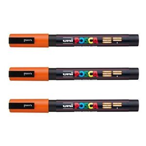 Posca - Marqueurs PC-3 M Uni-Ball - Gamme complète de 40 couleurs disponibles (Lot de 3) Orange