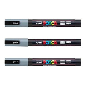 Posca - Marqueurs PC-3 M Uni-Ball - Gamme complète de 40 couleurs disponibles (Lot de 3) gris