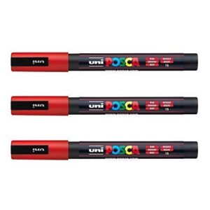Posca - Marqueurs PC-3 M Uni-Ball - Gamme complète de 40 couleurs disponibles (Lot de 3) Red