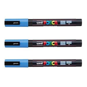 Posca - Marqueurs PC-3 M Uni-Ball - Gamme complète de 40 couleurs disponibles (Lot de 3) bleu ciel