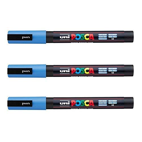 Posca - Marqueurs PC-3 M Uni-Ball - Gamme complète de 40 couleurs disponibles (Lot de 3) bleu ciel