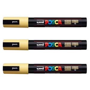 Posca Lot de 3 marqueurs PC-5M Uni-Ball (gamme complète de 35 couleurs disponibles) jaune paille
