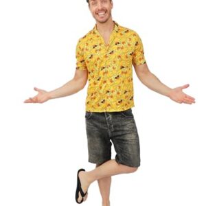 P'TIT CLOWN - Chemise Summer Adulte - Manches Courtes - Déguisement Summer, Eté, Aloha, Vacances, Carnaval, Festival, Soirées à Thèmes (Jaune, L-XL)