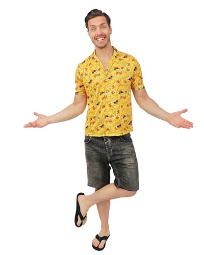 P'TIT CLOWN - Chemise Summer Adulte - Manches Courtes - Déguisement Summer, Eté, Aloha, Vacances, Carnaval, Festival, Soirées à Thèmes (Jaune, L-XL)