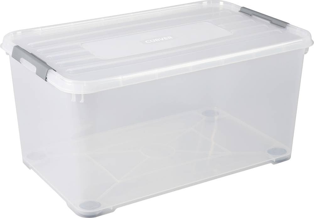 CURVER | handy box - Plus 115L + clips Gris +roues Avec Couvercle, Transparent, handy +, 80x50x39,4 cm