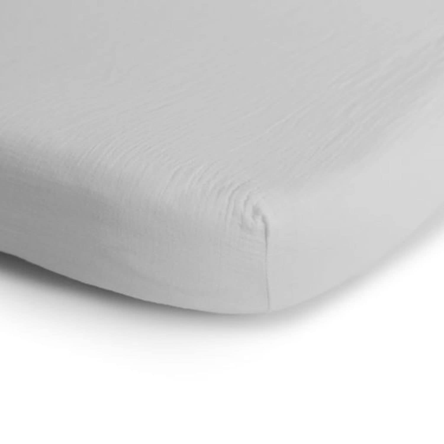 Mushie Drap-Housse pour Berceau | 40 X 10 X 100 Cm | Mousseline Extra Douce | Respirant 100% Coton Bio | Coins Élastiques | Prélavé | White-Small