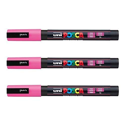 Posca - Marqueurs PC-3 M Uni-Ball - Gamme complète de 40 couleurs disponibles (Lot de 3) rose