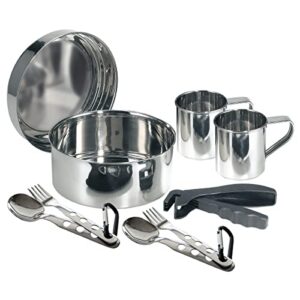 Bateria acero inox. 20 cm. con funda neopreno. 2 cubierto sets y tazas