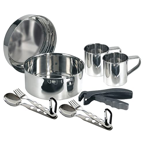 Bateria acero inox. 20 cm. con funda neopreno. 2 cubierto sets y tazas