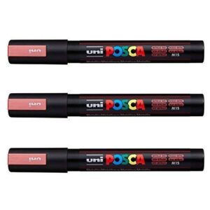 Posca Lot de 3 marqueurs PC-5M Uni-Ball (gamme complète de 35 couleurs disponibles) rouge métallique