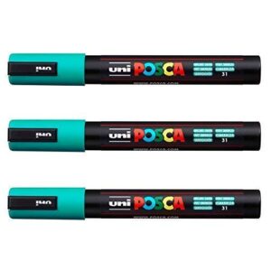 Posca Lot de 3 marqueurs PC-5M Uni-Ball (gamme complète de 35 couleurs disponibles) vert émeraude