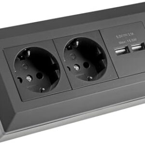 2-fach Steckdosenblock + 2x USB, schwarz