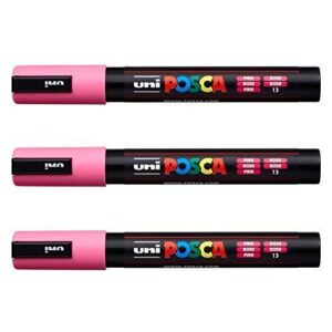 Posca Lot de 3 marqueurs PC-5M Uni-Ball (gamme complète de 35 couleurs disponibles) rose
