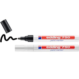 edding 750 Marqueur peinture - noir blanc - 2 stylos - pointe ronde 2-4mm - marqueur de peinture pour l'étiquetage du métal, verre, roche ou du plastique - résistant à la chaleur, permanent et étanche