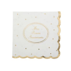 16 SERVIETTES PAPIER 1ER ANNIVERSAIRE 33CM BLANC