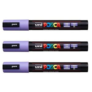 Posca Lot de 3 marqueurs PC-5M Uni-Ball (gamme complète de 35 couleurs disponibles) lilas