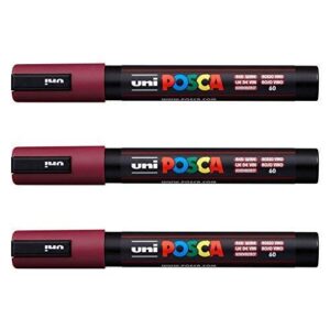 Posca Lot de 3 marqueurs PC-5M Uni-Ball (gamme complète de 35 couleurs disponibles) bordeaux