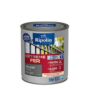 RIPOLIN - Peinture pour Fer Extérieur - Glycéro - Application facile : sous-couche intégrée - Bloque l'humidité - Protège de la rouille, agent-anti-corrosion - Mat - 0,5L - Gris anthracite