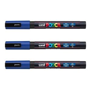 Posca - Marqueurs PC-3 M Uni-Ball - Gamme complète de 40 couleurs disponibles (Lot de 3) bleu