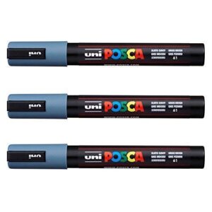 Posca Lot de 3 marqueurs PC-5M Uni-Ball (gamme complète de 35 couleurs disponibles) gris ardoise