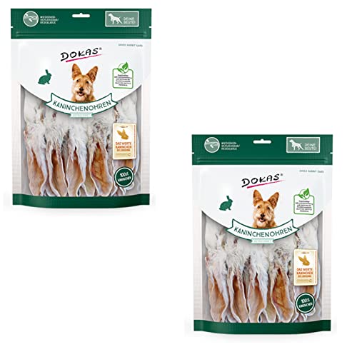 DOKAS Oreilles de Lapin avec Fourrure - Friandise Naturelle sans céréales pour Chiens en 100% Lapin - Court pour Petits Chiens - 1 x 100 g