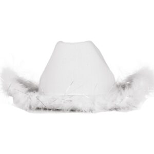 P'TIT CLOWN - 21302 - Chapeau Feutre Cowgirl avec Plumes Brillant - Glimmer Ladies Cowboy's Hat - Look Western, Country, Far West, Rodeo, Festival, Carnaval, EVJF, Halloween, Party - Adulte - Blanc