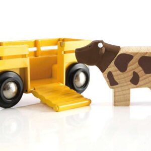 BRIO World - 33406 - Wagon Transport de Bétail - Accessoire pour Circuit de Train en Bois - avec connexions aimantées - Thème Ferme - Jouet pour garçons et Filles dès 3 Ans