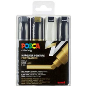 POSCA Set de 4 Marqueurs PC8K Pte large biseautée Noir - Blanc - Or- Argent