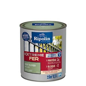 RIPOLIN - Peinture pour Fer Extérieur - Glycéro - Application facile : sous-couche intégrée - Bloque l'humidité - Protège de la rouille, agent-anti-corrosion - Brillant - 0,5L - Noir