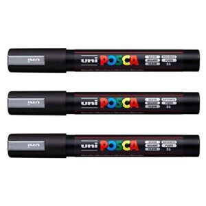 Posca Lot de 3 marqueurs PC-5M Uni-Ball (gamme complète de 35 couleurs disponibles) metallic silver
