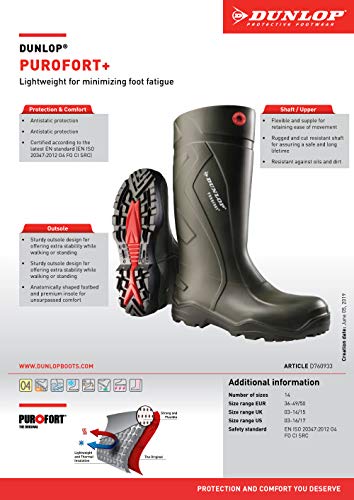 DUNLOP Protective Footwear, D760933, Purofort+ Full Safety, Vert Foncé/Rouge, Taille 46 EU – Image 7