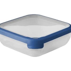 Curver Boîte alimentaire carrée multi usage 1,6L en polypropylène 100% recyclé, 20x20x6,5 cm, adapté au Micro-Ondes, Lave-Vaisselle, Congélateur- Bleu