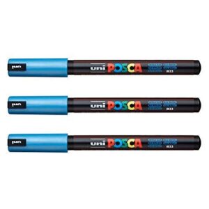Lot de 3 feutres Posca PC-1MR Uni-Ball, disponible dans une gamme de 16 couleurs bleu métallique