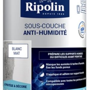 RIPOLIN - Peinture Sous-couche Universelle - Bloque et fixe le support - Multi-supports - Application facile - Sans projection - Fabrication française - Mat - 0,5L - Blanc