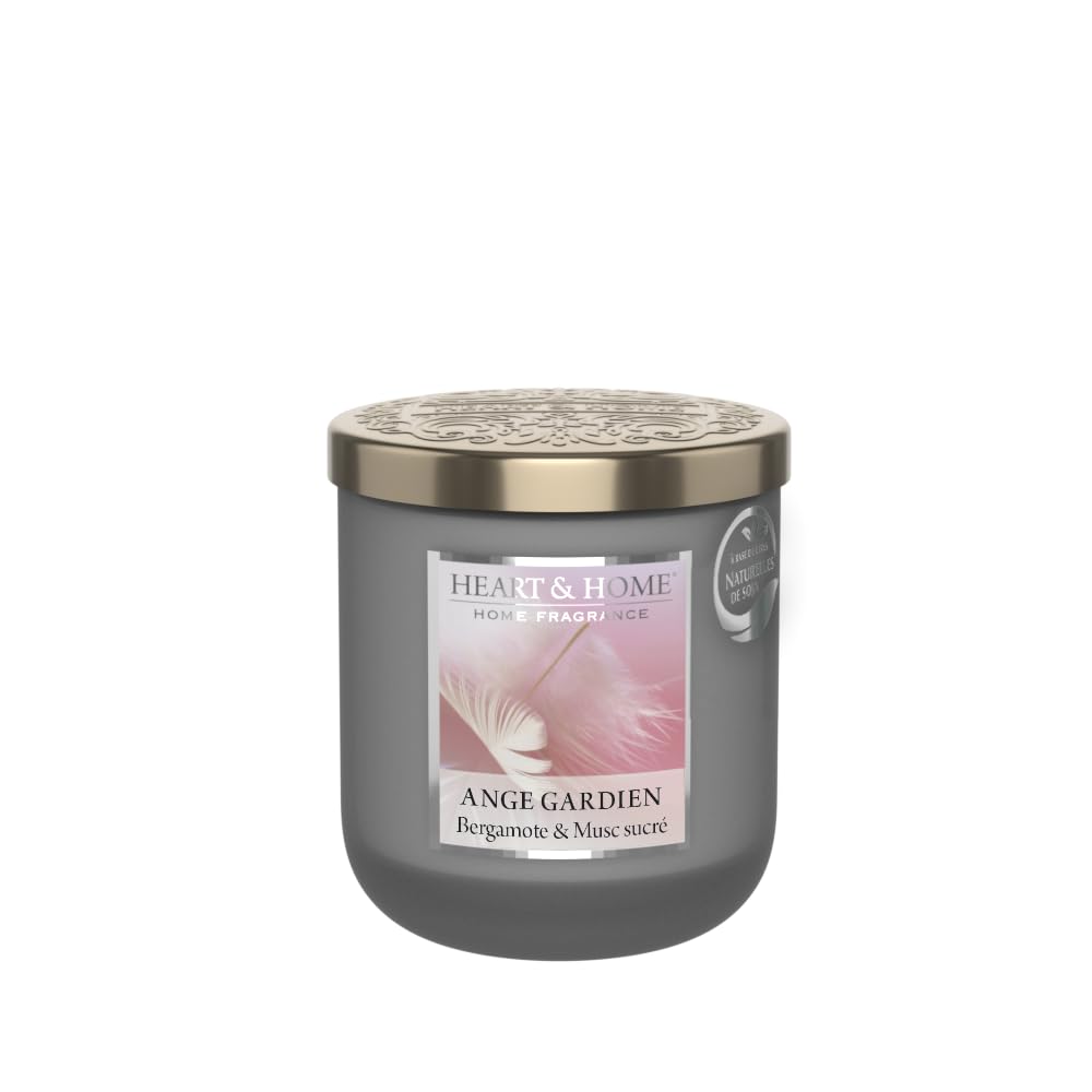 HEART & HOME - Bougie parfumée à base de cire naturelle de soja pour la maison - Petite jarre Ange gardien - Durée de combustion 30h - Cadeau, décoration et parfum pour la maison - pot en verre