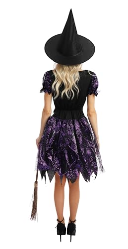 P'TIT CLOWN — Costume de Sorcière Adulte Violet L-XL – Image 2