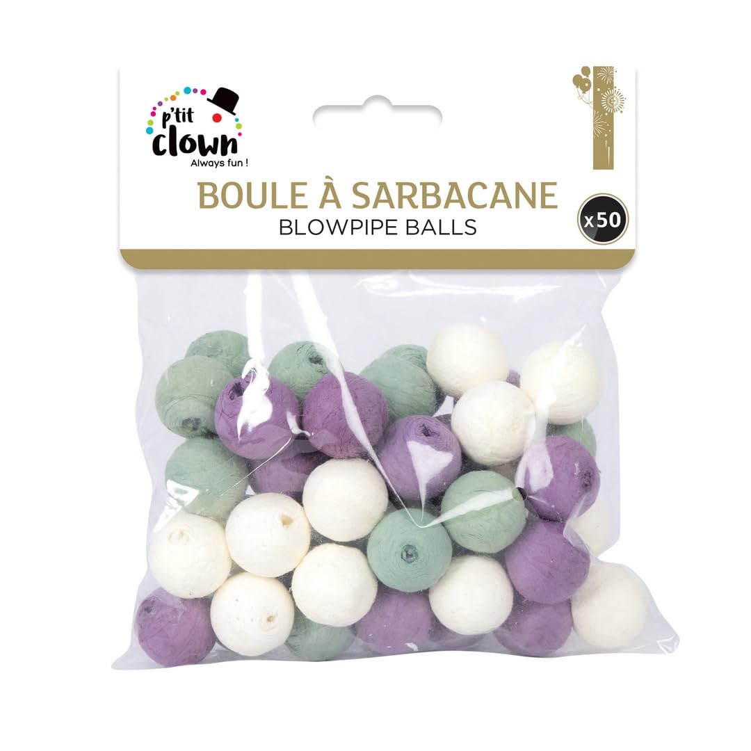 P'TIT CLOWN - 23441 - Boules à Sarbacane en Papier Multicolores - Lot de 50 - Accessoires de Fête Amusant pour Jeux et Animations - Parfait pour Nouvel An, Noël